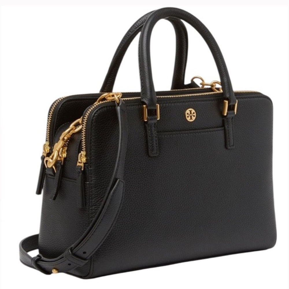 Tory Burch Black Satchel with Gold Accents